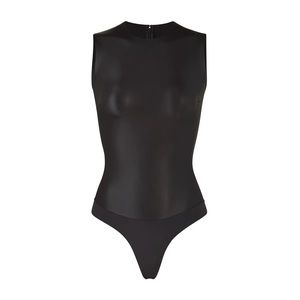 NWT SKIMS FAUX LEATHER CREW NECK BODYSUIT